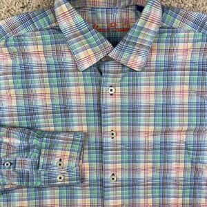 Alan Flusser Long Sleeve Rainbow Multicolor Shirt Small Button Up Colorful Plaid